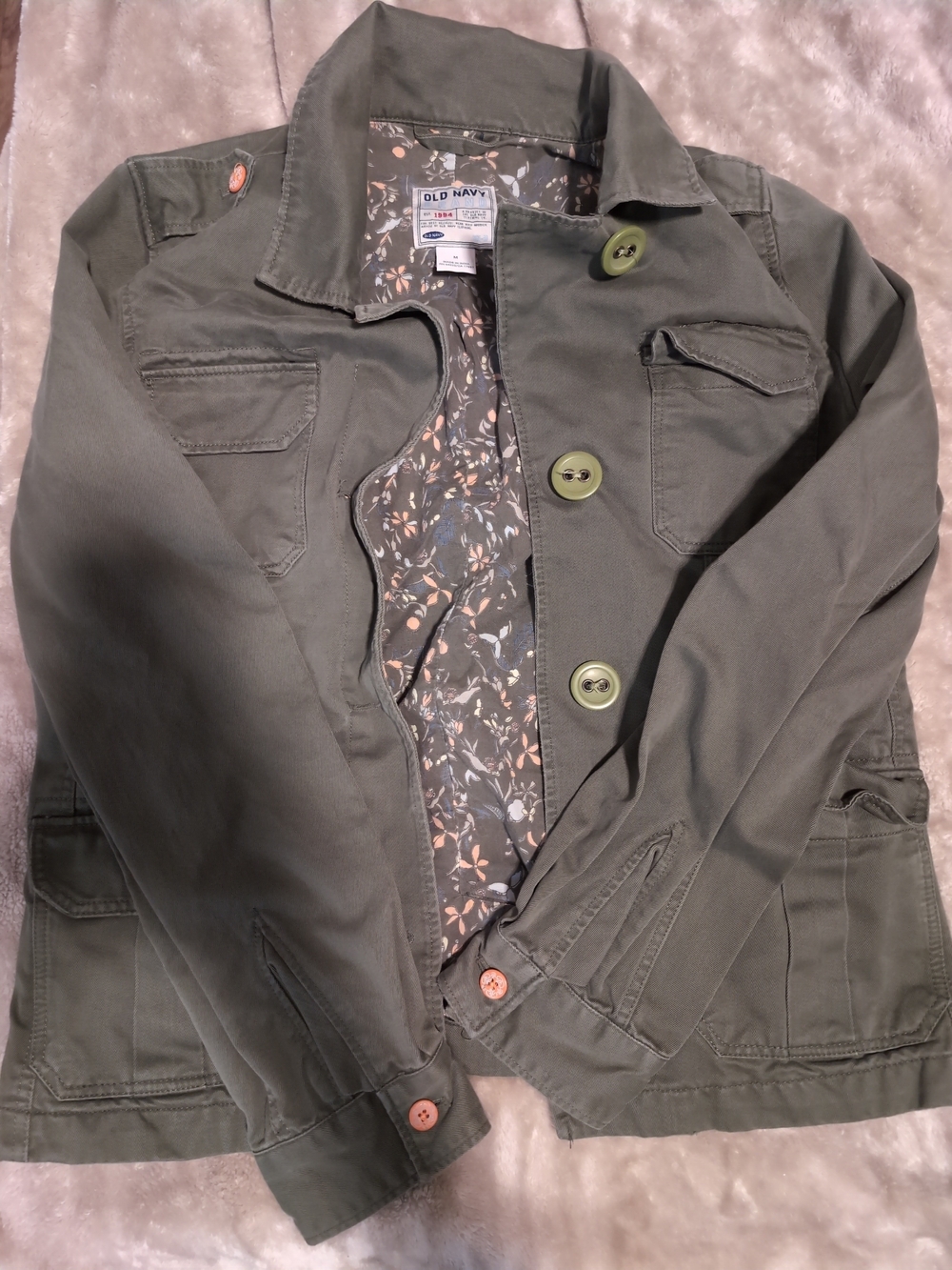 Old Navy Olive Green Field Jacket with Floral Lining